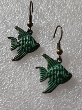 Hand Crafted Green Fish Dangle Earrings
